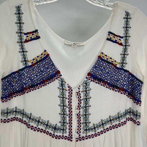 JACHS GIRLFRIEND White Peasant Blue Embroider Bodice V-neck Long Sleeve Top XS - Picture 5 of 13